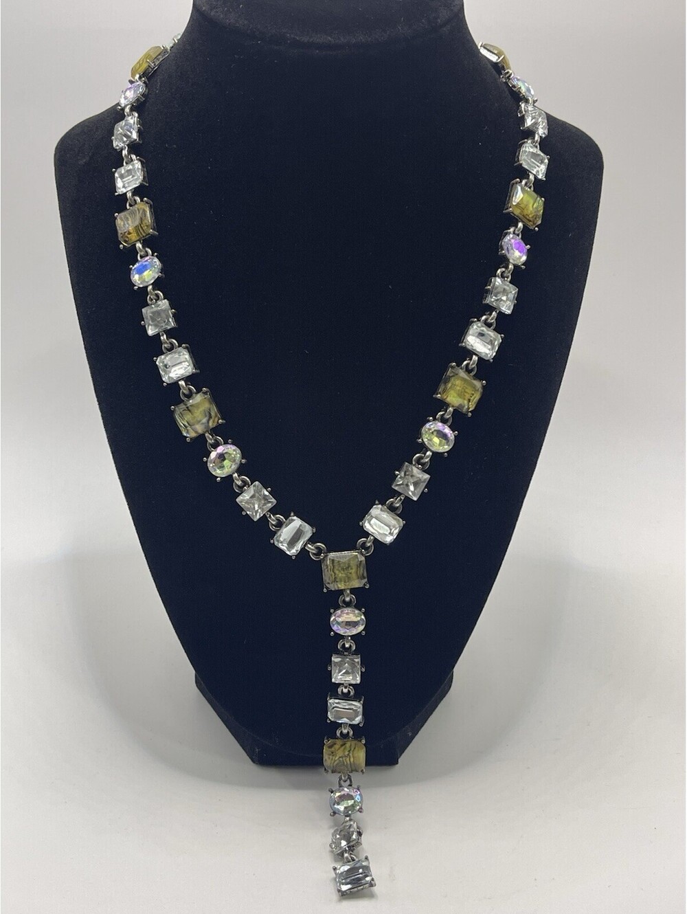 Baublebar Princess Gem Y Lariat Necklace Silver Tone Iridescent AB Aurora Boreal